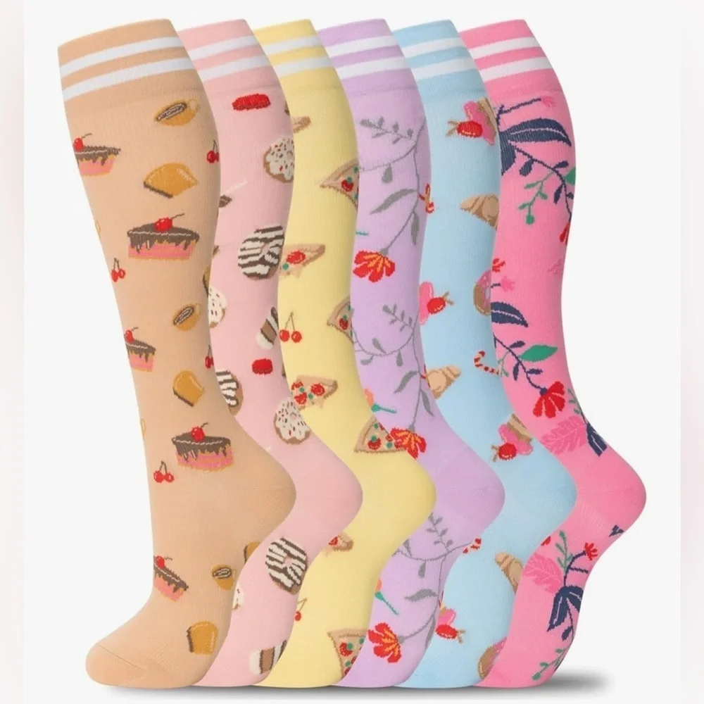 Colorful Compression Socks, 20-30mmHg compression (1 pair), Food or Floral